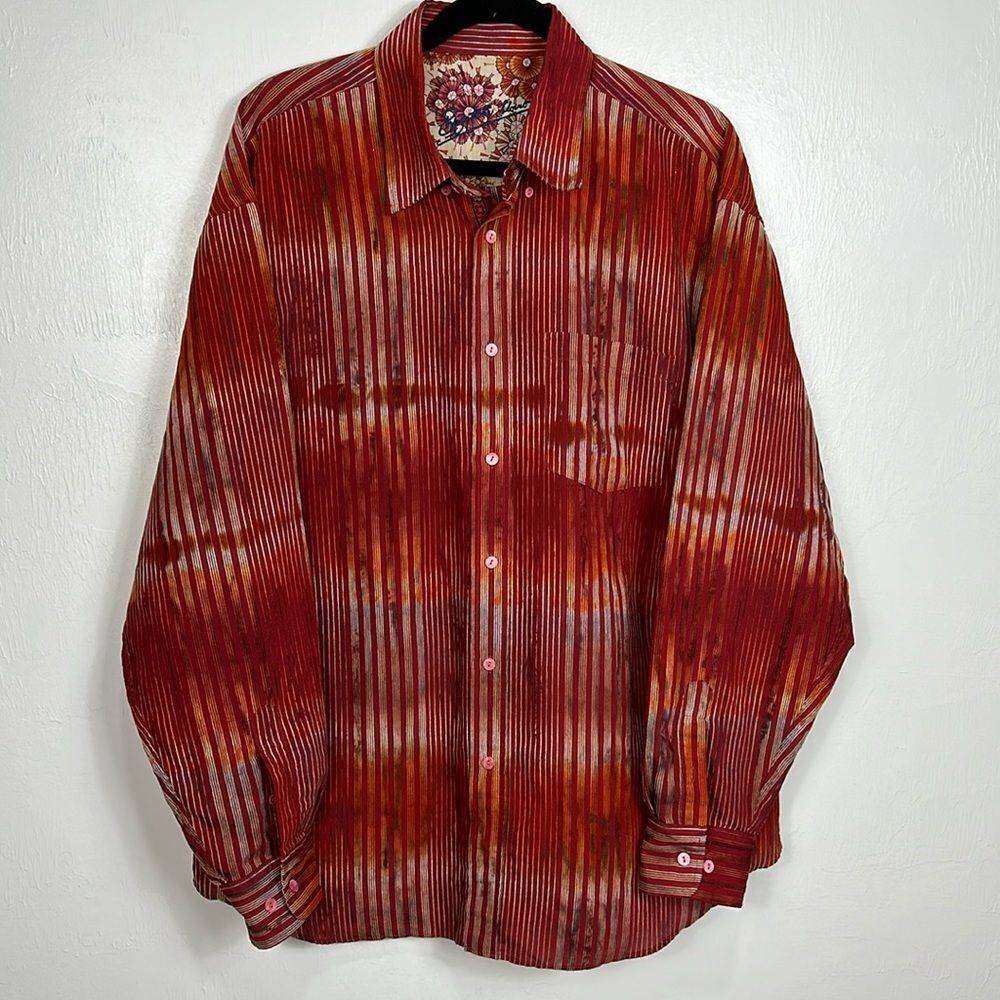 Bugatchi Uomo Striped Viscose Blend Long Sleeve Dress Shirt Size XL